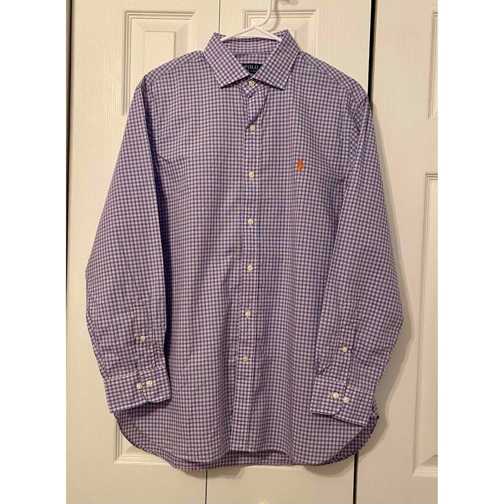 Polo Ralph Lauren Purple Checkered Long Sleeve Button Shirt Mens Size 16 32 33